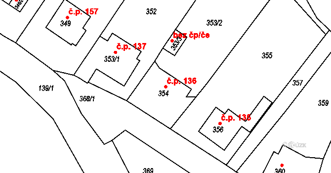 Mojžíř 136, Ústí nad Labem na parcele st. 354 v KÚ Mojžíř, Katastrální mapa