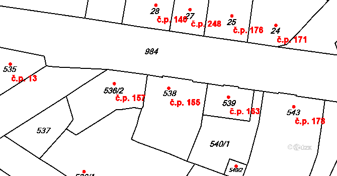 Milovice 155 na parcele st. 538 v KÚ Milovice nad Labem, Katastrální mapa