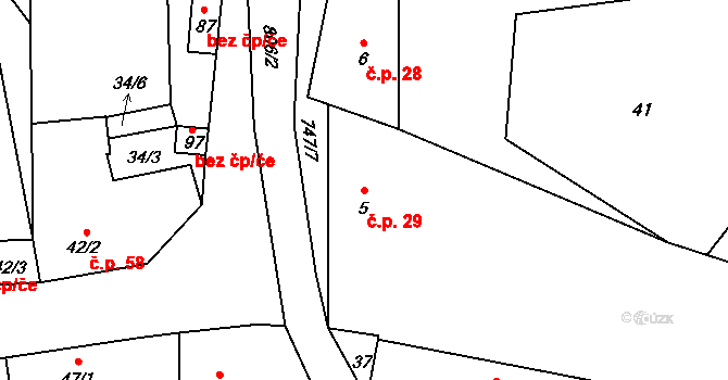 Truskovice 29 na parcele st. 5 v KÚ Truskovice, Katastrální mapa