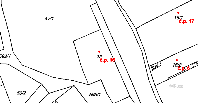 Sedliště 16 na parcele st. 12 v KÚ Sedliště u Litomyšle, Katastrální mapa