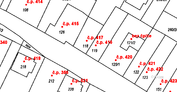 Okříšky 416 na parcele st. 119 v KÚ Nové Petrovice, Katastrální mapa