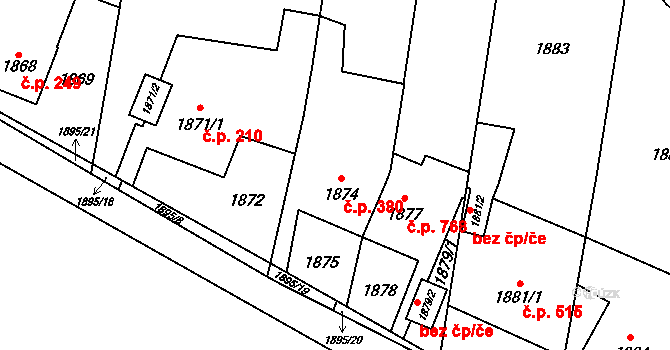 Maloměřice 380, Brno na parcele st. 1874 v KÚ Maloměřice, Katastrální mapa