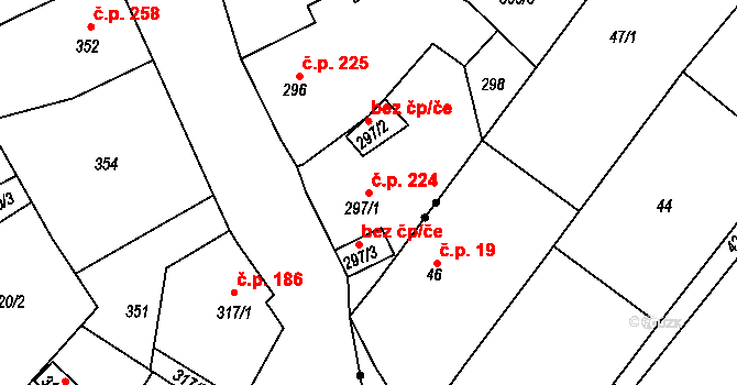 Dubí 224 na parcele st. 297/1 v KÚ Dubí u Teplic, Katastrální mapa