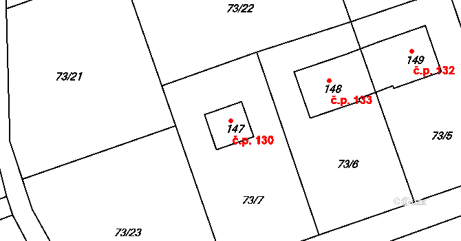 Borek 130, Rokycany na parcele st. 147 v KÚ Borek u Rokycan, Katastrální mapa