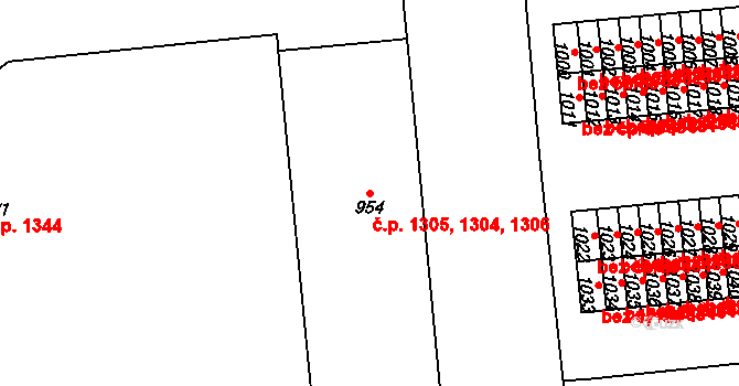Sokolov 1304,1305,1306 na parcele st. 954 v KÚ Sokolov, Katastrální mapa