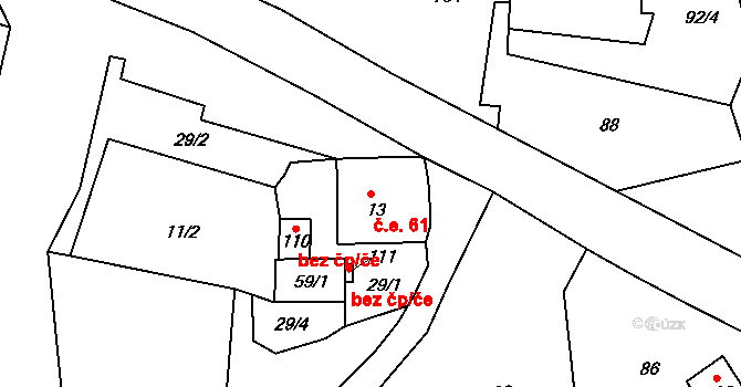Hrádek 61, Krajková na parcele st. 13 v KÚ Hrádek u Krajkové, Katastrální mapa