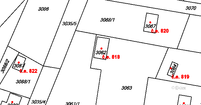 Lipence 818, Praha na parcele st. 3062 v KÚ Lipence, Katastrální mapa
