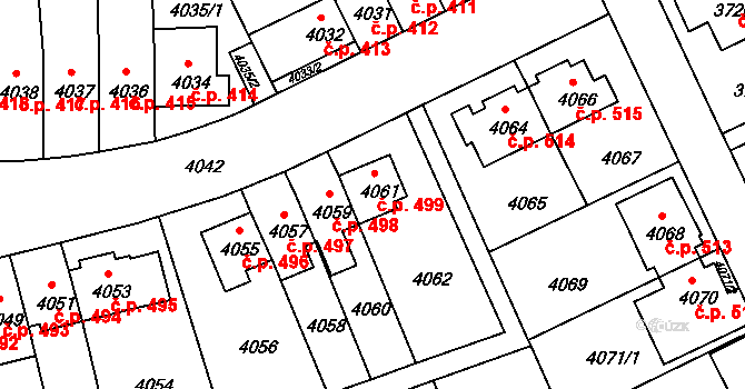 Záběhlice 499, Praha na parcele st. 4061 v KÚ Záběhlice, Katastrální mapa