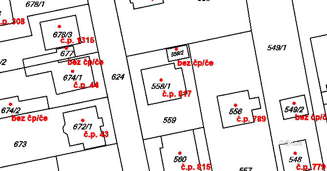 Zbraslav 817, Praha na parcele st. 558/1 v KÚ Zbraslav, Katastrální mapa