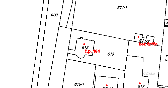 Velká Chuchle 184, Praha na parcele st. 612 v KÚ Velká Chuchle, Katastrální mapa