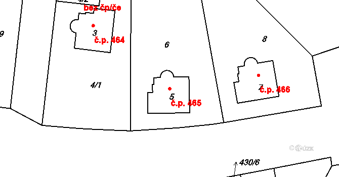 Střešovice 465, Praha na parcele st. 5 v KÚ Střešovice, Katastrální mapa