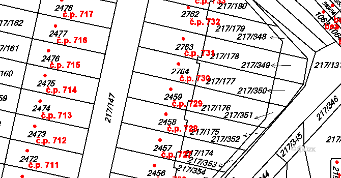 Sezimovo Ústí 729 na parcele st. 2459 v KÚ Sezimovo Ústí, Katastrální mapa