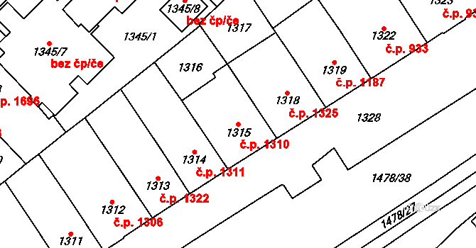 Chomutov 1310 na parcele st. 1315 v KÚ Chomutov I, Katastrální mapa