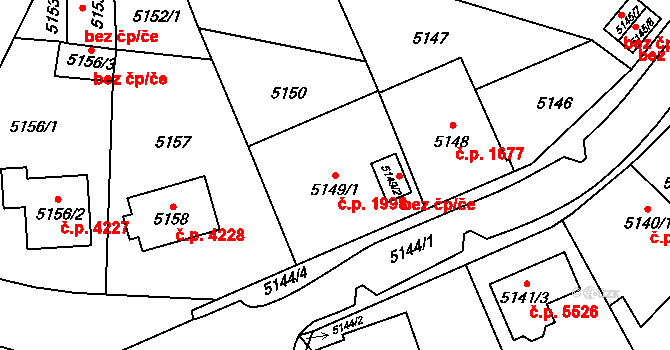 Chomutov 1998 na parcele st. 5149/1 v KÚ Chomutov I, Katastrální mapa