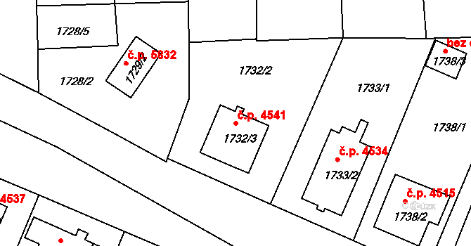 Chomutov 4541 na parcele st. 1732/3 v KÚ Chomutov II, Katastrální mapa