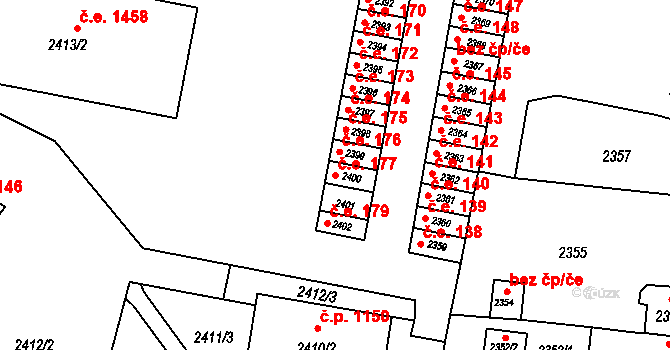 Jirkov 177 na parcele st. 2400 v KÚ Jirkov, Katastrální mapa