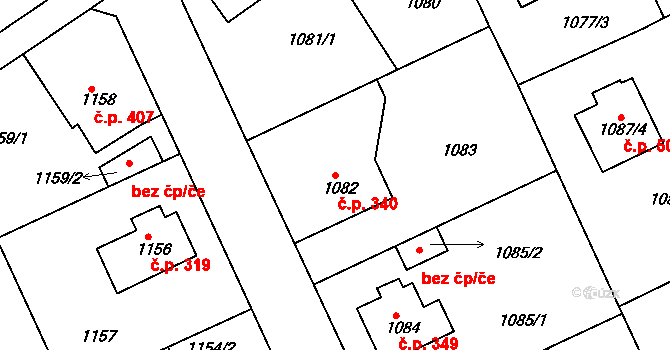 Liberec XI-Růžodol I 340, Liberec na parcele st. 1082 v KÚ Růžodol I, Katastrální mapa