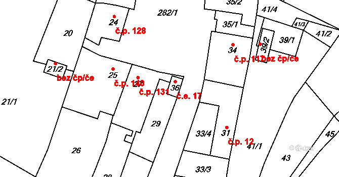 Kovalovice 17 na parcele st. 36 v KÚ Kovalovice, Katastrální mapa