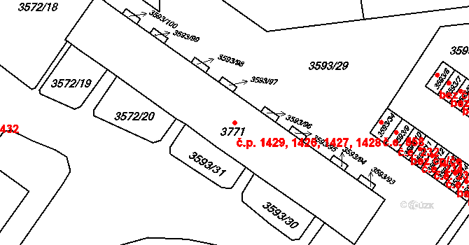 Šlapanice 1426,1427,1428,1429 na parcele st. 3771 v KÚ Šlapanice u Brna, Katastrální mapa