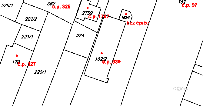 Kateřinky 939, Opava na parcele st. 162/2 v KÚ Kateřinky u Opavy, Katastrální mapa