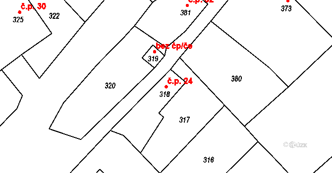Plinkout 24, Dlouhá Loučka na parcele st. 318 v KÚ Plinkout, Katastrální mapa