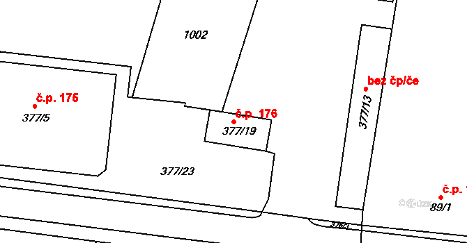 Chvalovice 176 na parcele st. 377/19 v KÚ Chvalovice, Katastrální mapa