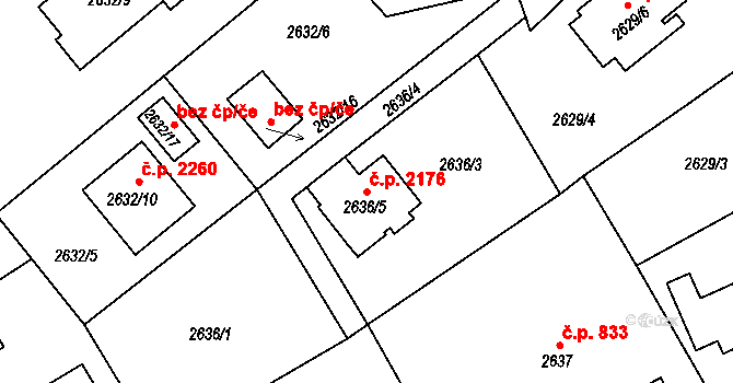 Předměstí 2176, Litoměřice na parcele st. 2636/5 v KÚ Litoměřice, Katastrální mapa