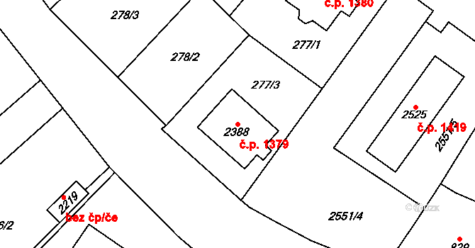 Uničov 1379 na parcele st. 2388 v KÚ Uničov, Katastrální mapa