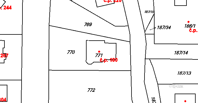 Jenišov 180 na parcele st. 771 v KÚ Jenišov, Katastrální mapa