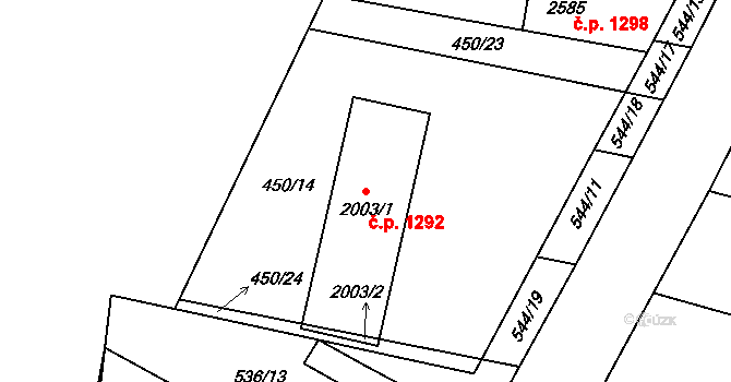 Kyjov 1292 na parcele st. 2003/1 v KÚ Kyjov, Katastrální mapa