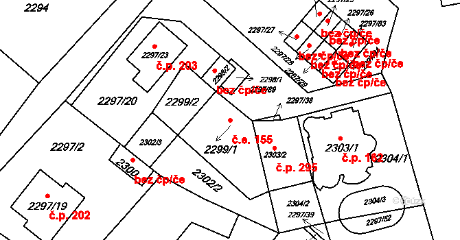 Staré Splavy 155, Doksy na parcele st. 2299/1 v KÚ Doksy u Máchova jezera, Katastrální mapa