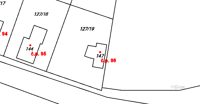 Číčov 96, Spálené Poříčí na parcele st. 147 v KÚ Číčov, Katastrální mapa