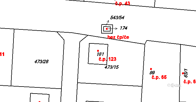 Chvalovice 123, Kovanice na parcele st. 181 v KÚ Chvalovice u Nymburka, Katastrální mapa