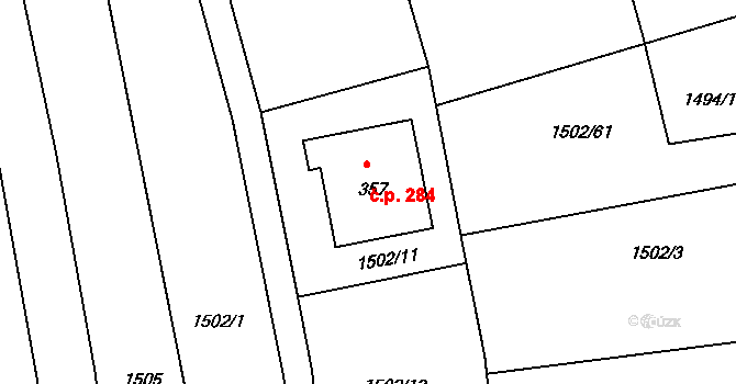 Borotín 284 na parcele st. 357 v KÚ Borotín u Tábora, Katastrální mapa