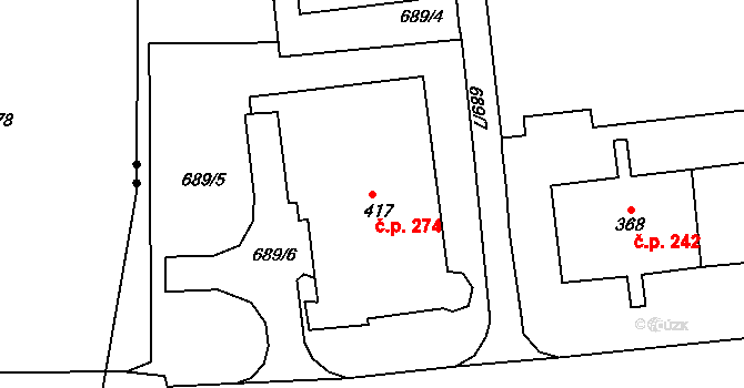 Maršov 274, Krupka na parcele st. 417 v KÚ Maršov u Krupky, Katastrální mapa
