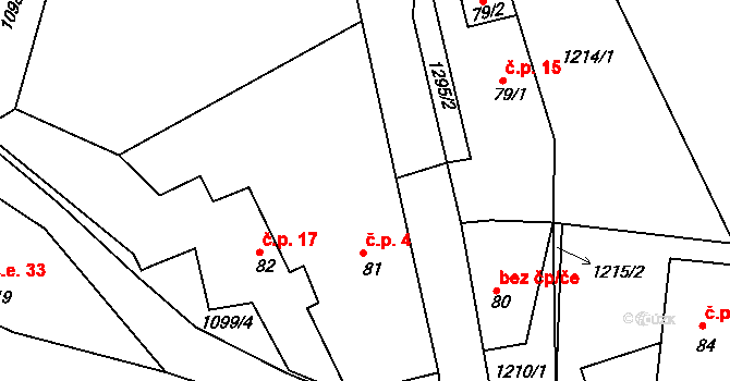 Humenec 4, Teplýšovice na parcele st. 81 v KÚ Teplýšovice, Katastrální mapa