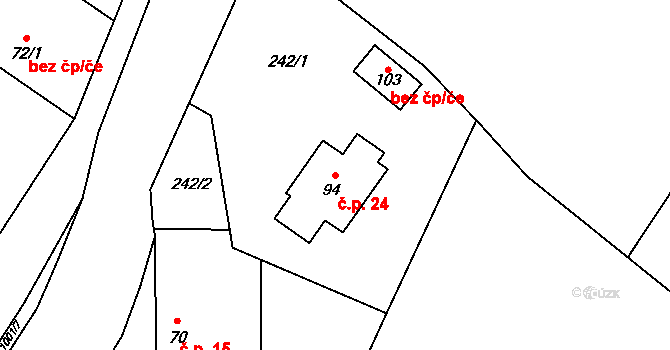 Ješetice 24 na parcele st. 94 v KÚ Ješetice, Katastrální mapa