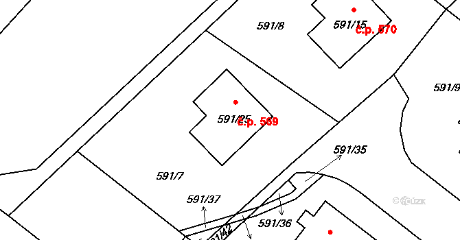 Sokolnice 569 na parcele st. 591/25 v KÚ Sokolnice, Katastrální mapa