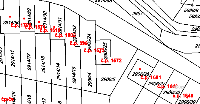 Velké Meziříčí 1572 na parcele st. 2906/25 v KÚ Velké Meziříčí, Katastrální mapa