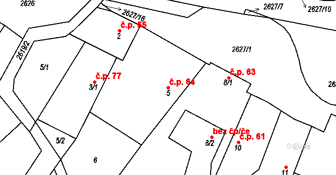 Ludkovice 64 na parcele st. 5 v KÚ Ludkovice, Katastrální mapa