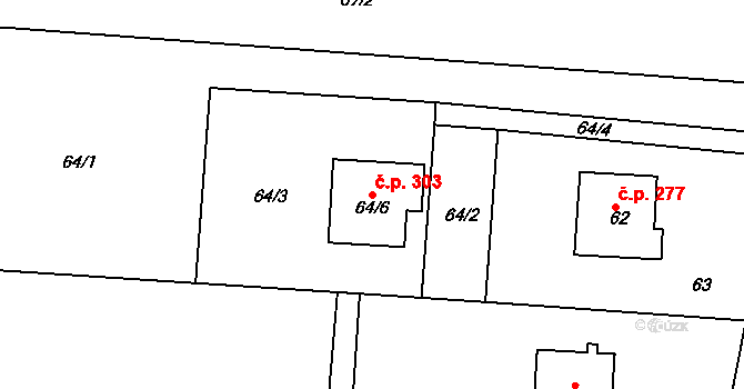 Zádveřice 303, Zádveřice-Raková na parcele st. 64/6 v KÚ Zádveřice, Katastrální mapa