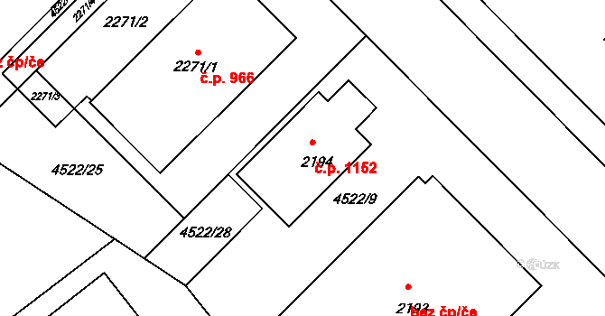 Vizovice 1152 na parcele st. 2194 v KÚ Vizovice, Katastrální mapa