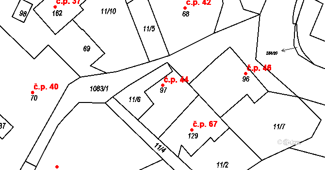 Smolina 44, Valašské Klobouky na parcele st. 97 v KÚ Smolina, Katastrální mapa