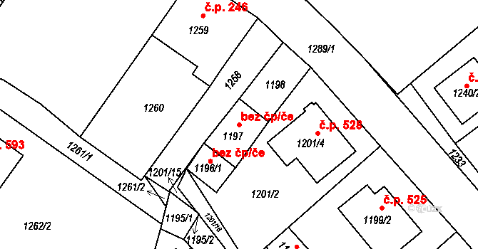 Měřín 40692698 na parcele st. 1197 v KÚ Měřín, Katastrální mapa