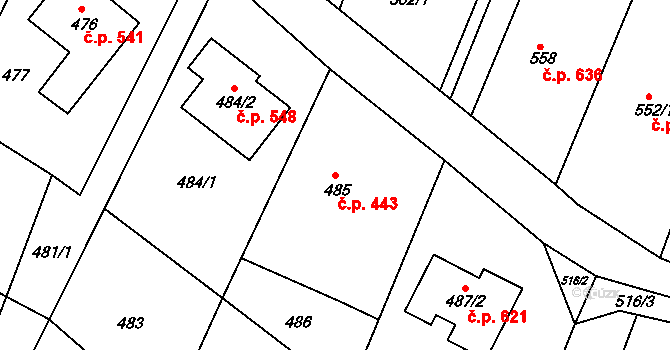 Želechovice nad Dřevnicí 443 na parcele st. 485 v KÚ Želechovice nad Dřevnicí, Katastrální mapa