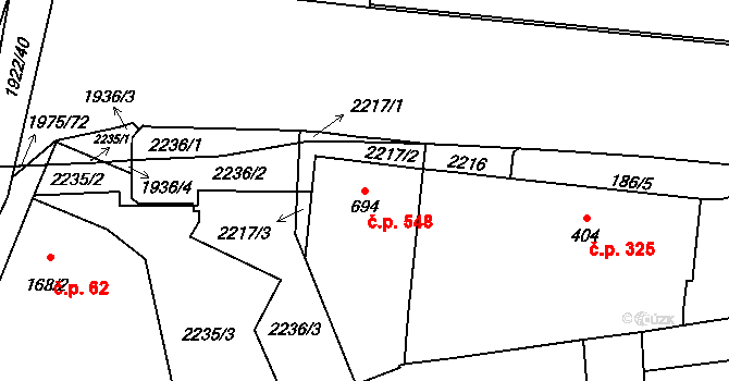 Malenovice 548, Zlín na parcele st. 694 v KÚ Malenovice u Zlína, Katastrální mapa