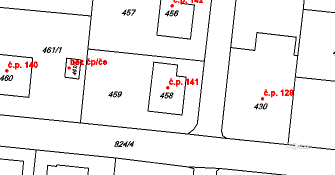 Neplachovice 141 na parcele st. 458 v KÚ Neplachovice, Katastrální mapa
