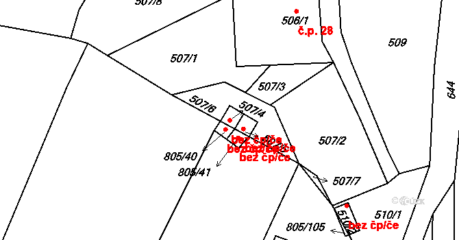Kutná Hora 42636698 na parcele st. 507/4 v KÚ Kaňk, Katastrální mapa