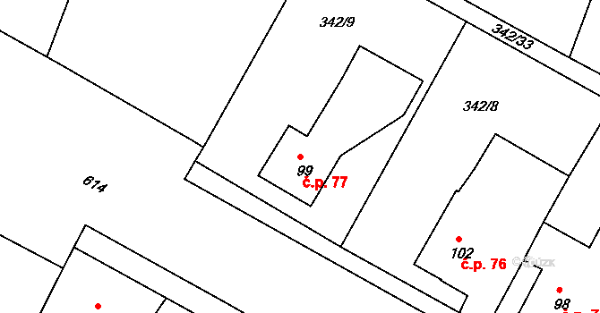 Nové Sedlice 77 na parcele st. 99 v KÚ Nové Sedlice, Katastrální mapa