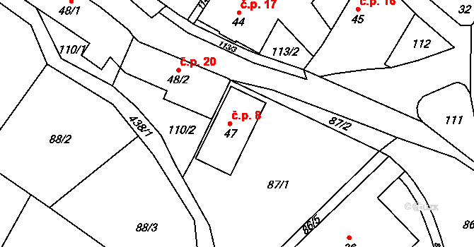 Mladecko 8 na parcele st. 47 v KÚ Mladecko, Katastrální mapa